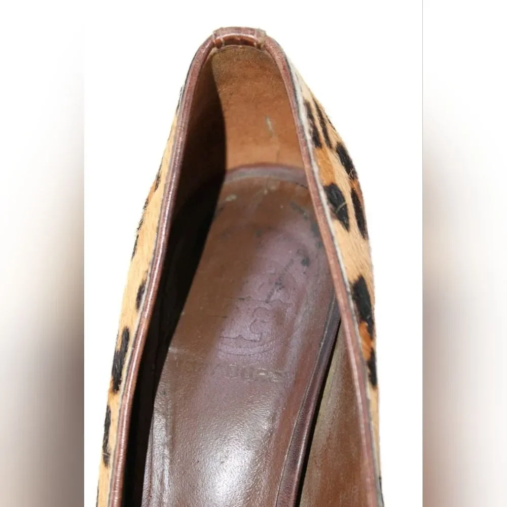 Tory Burch Designer Celina Leopard Animal Print Heels Pump Gold Logo 7